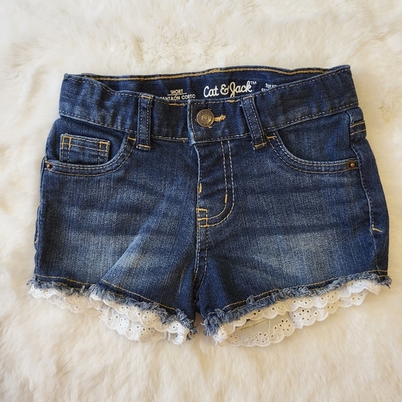 Cat & Jack Other - Cat & Jack toddler girl dark wash jean shorts with white embroidery hem